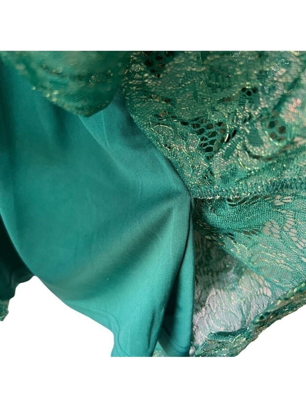 Lulus Tawny Green Metallic Skater Dress Floral Lace Deep V-Neck Size Small NWT - Picture 8 of 14
